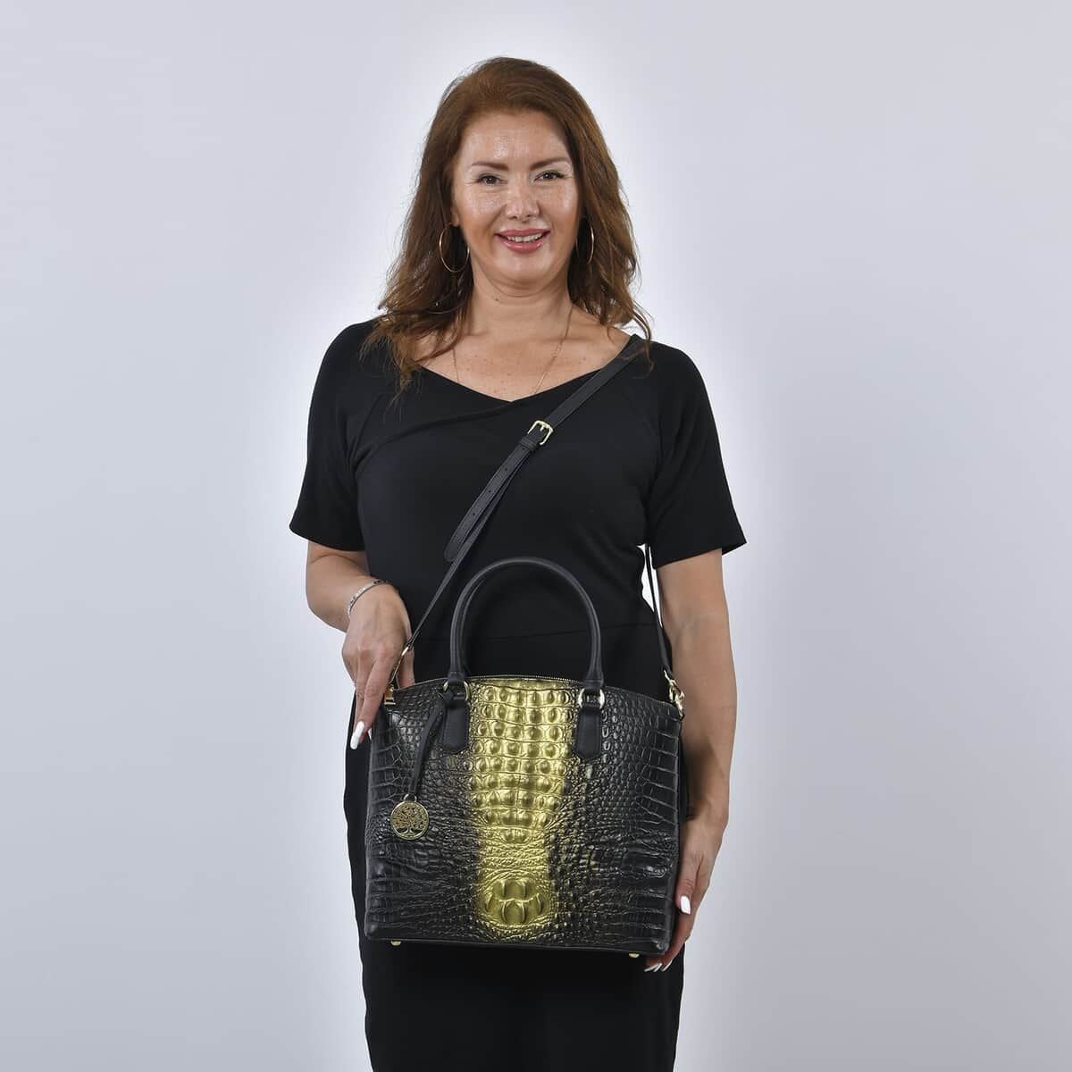 The Monaco Black with Golden Croco Embossed Genuine Leather Tote Bag for Women , Satchel Purse , Shoulder Handbag , Designer Tote Bag image number 1