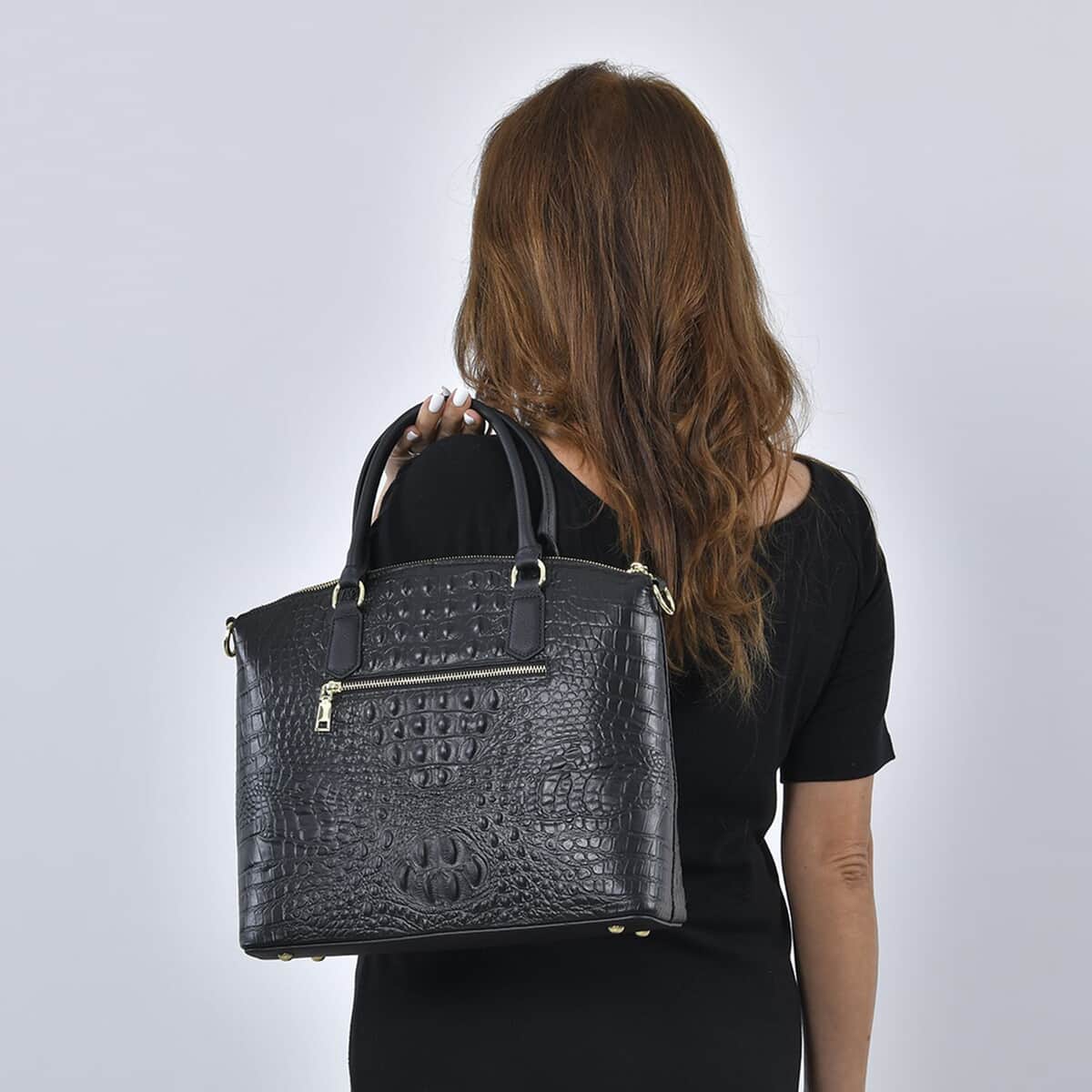 The Monaco Black with Golden Croco Embossed Genuine Leather Tote Bag for Women , Satchel Purse , Shoulder Handbag , Designer Tote Bag image number 2