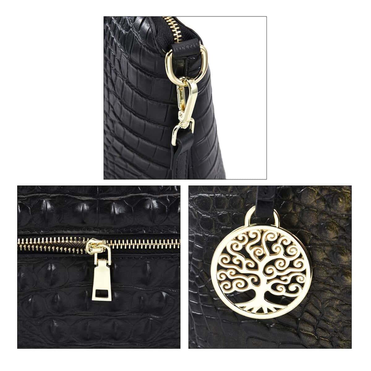 The Monaco Black with Golden Croco Embossed Genuine Leather Tote Bag for Women , Satchel Purse , Shoulder Handbag , Designer Tote Bag image number 6