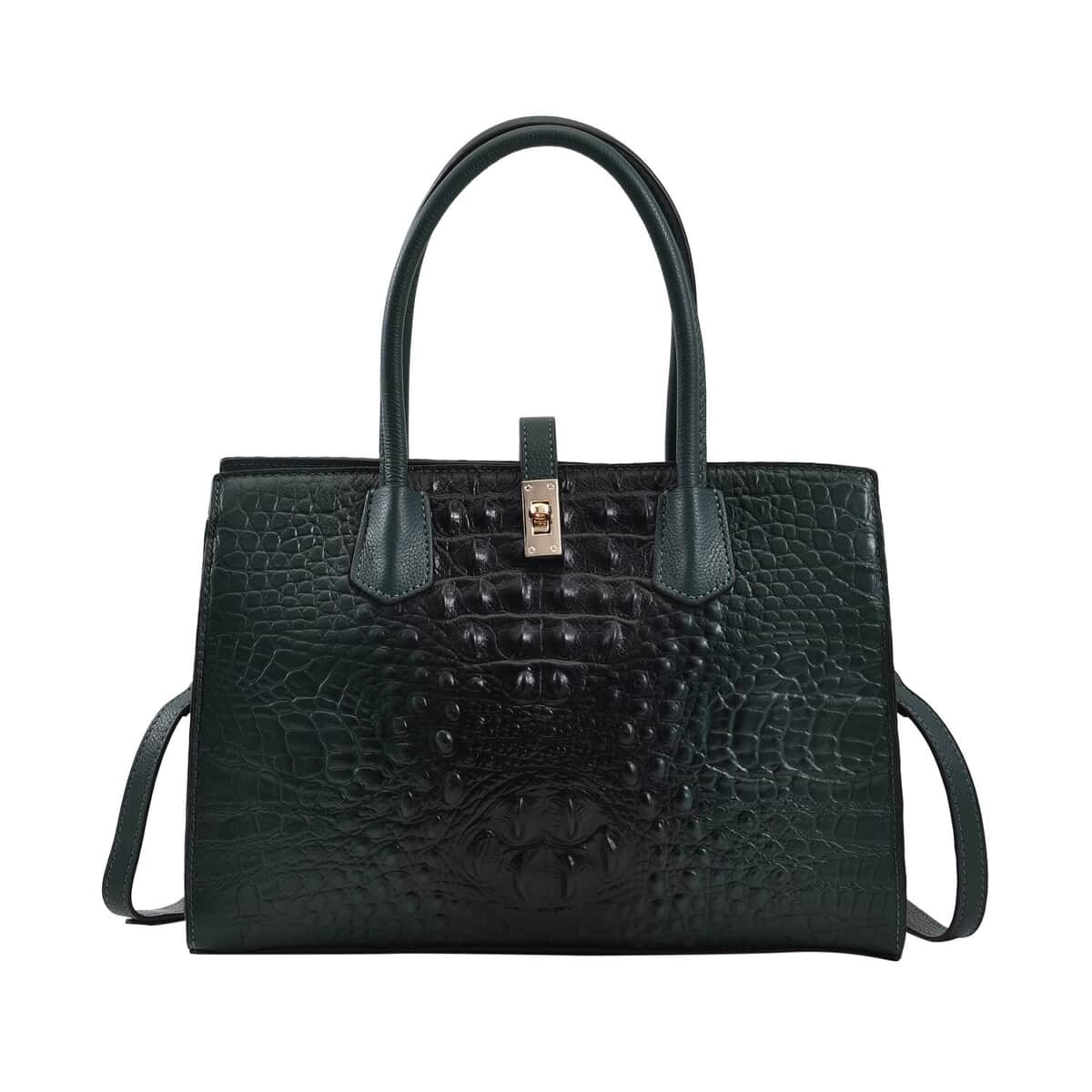 THE MONACO Dark Green with Black Genuine Leather Croc Embossed Convertible Tote Bag with Detachable Long Strap (12.60''x3.74''x9.06'') image number 0
