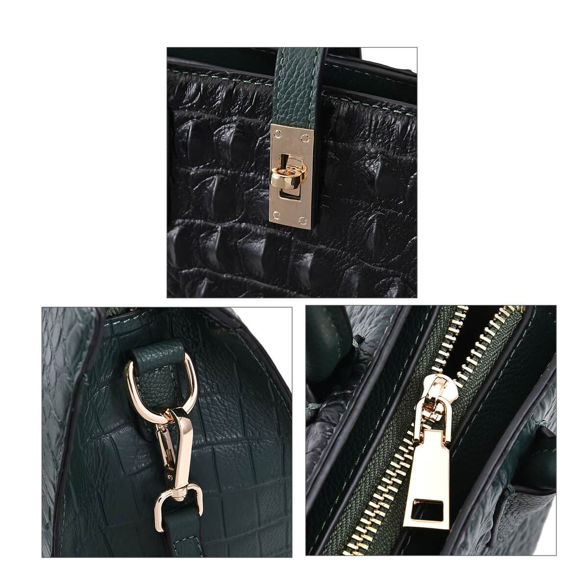 THE MONACO Dark Green with Black Genuine Leather Croc Embossed Convertible Tote Bag with Detachable Long Strap (12.60''x3.74''x9.06'') image number 4