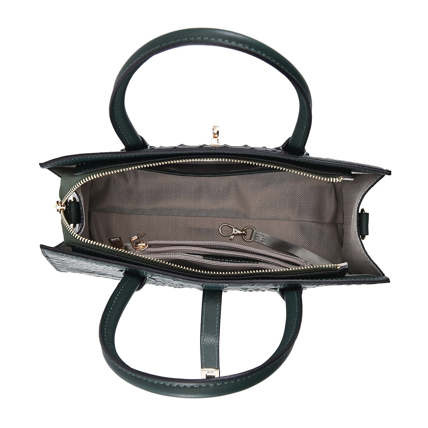 THE MONACO Dark Green with Black Genuine Leather Croc Embossed Convertible Tote Bag with Detachable Long Strap