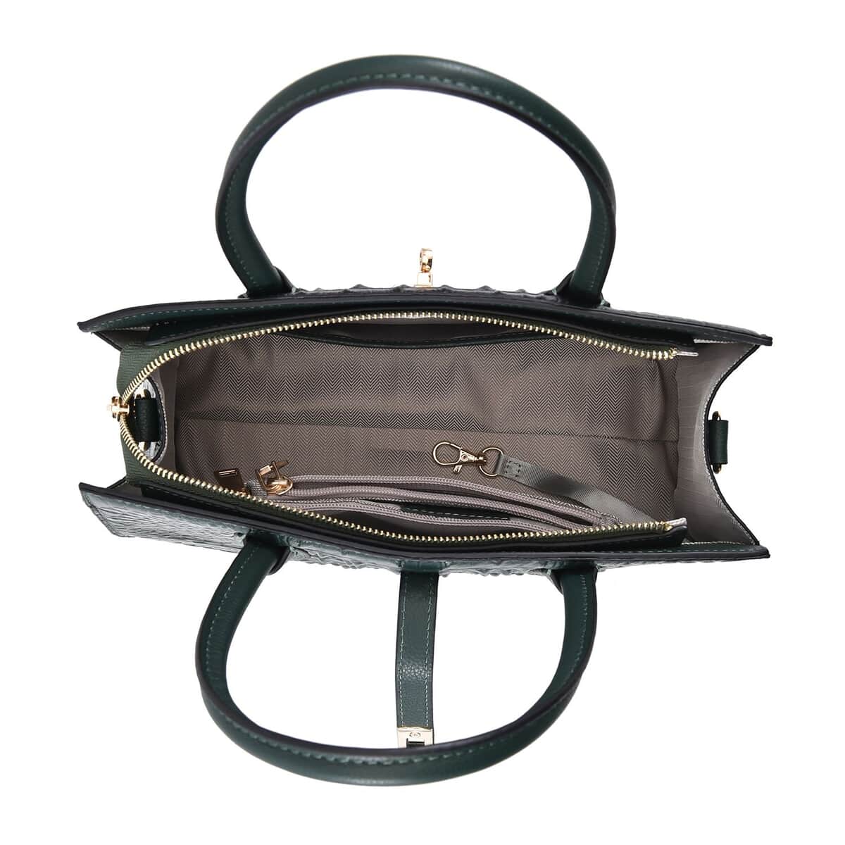 THE MONACO Dark Green with Black Genuine Leather Croc Embossed Convertible Tote Bag with Detachable Long Strap (12.60''x3.74''x9.06'') image number 5
