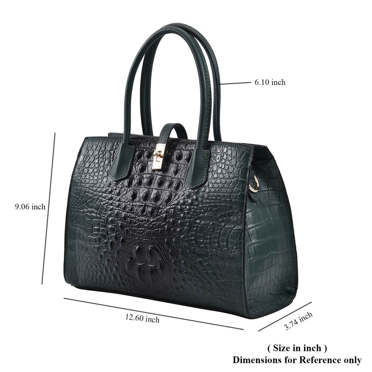 THE MONACO Dark Green with Black Genuine Leather Croc Embossed Convertible Tote Bag with Detachable Long Strap (12.60''x3.74''x9.06'') image number 6