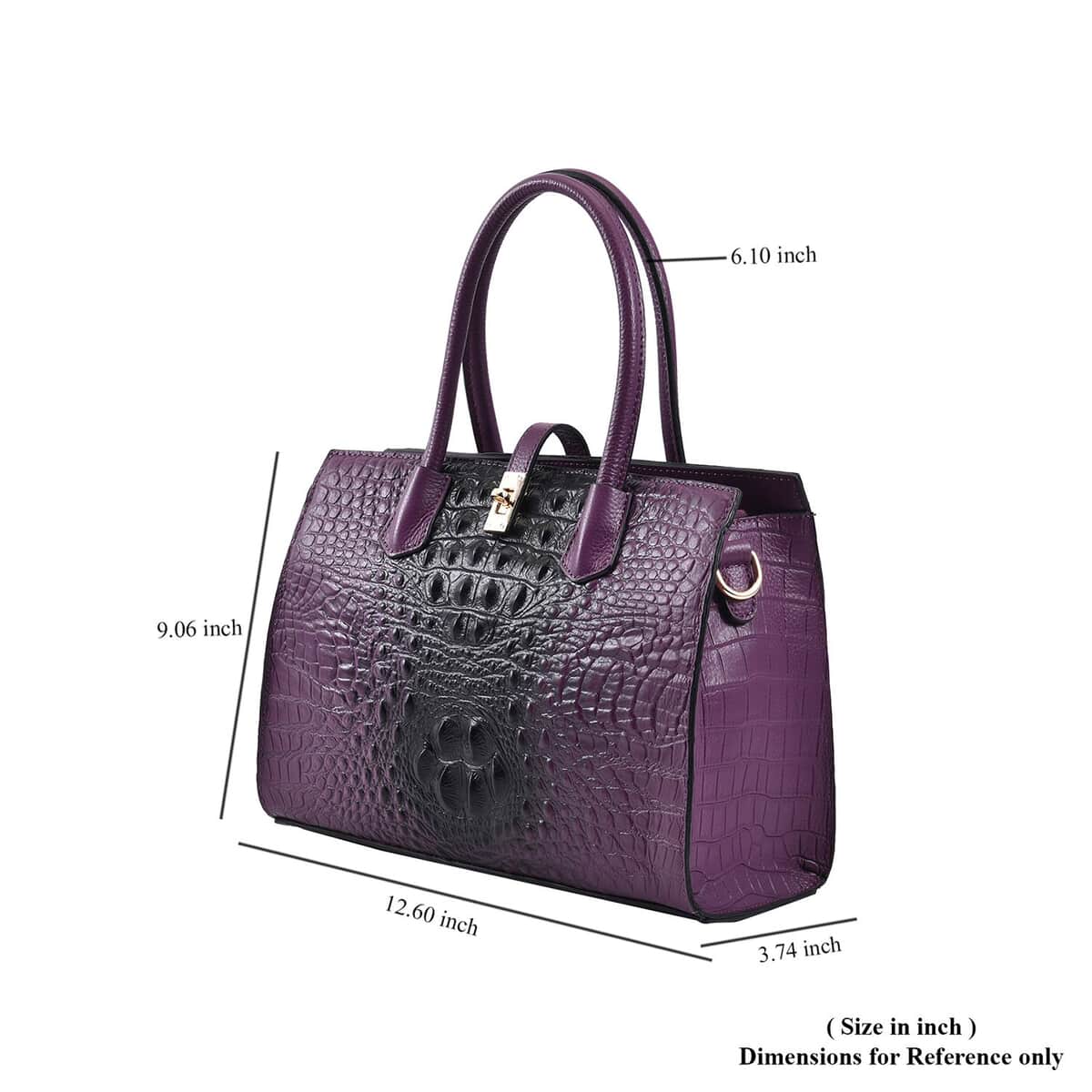 THE MONACO Purple with Black Genuine Leather Croc Embossed Convertible Tote Bag with Detachable Long Strap image number 6