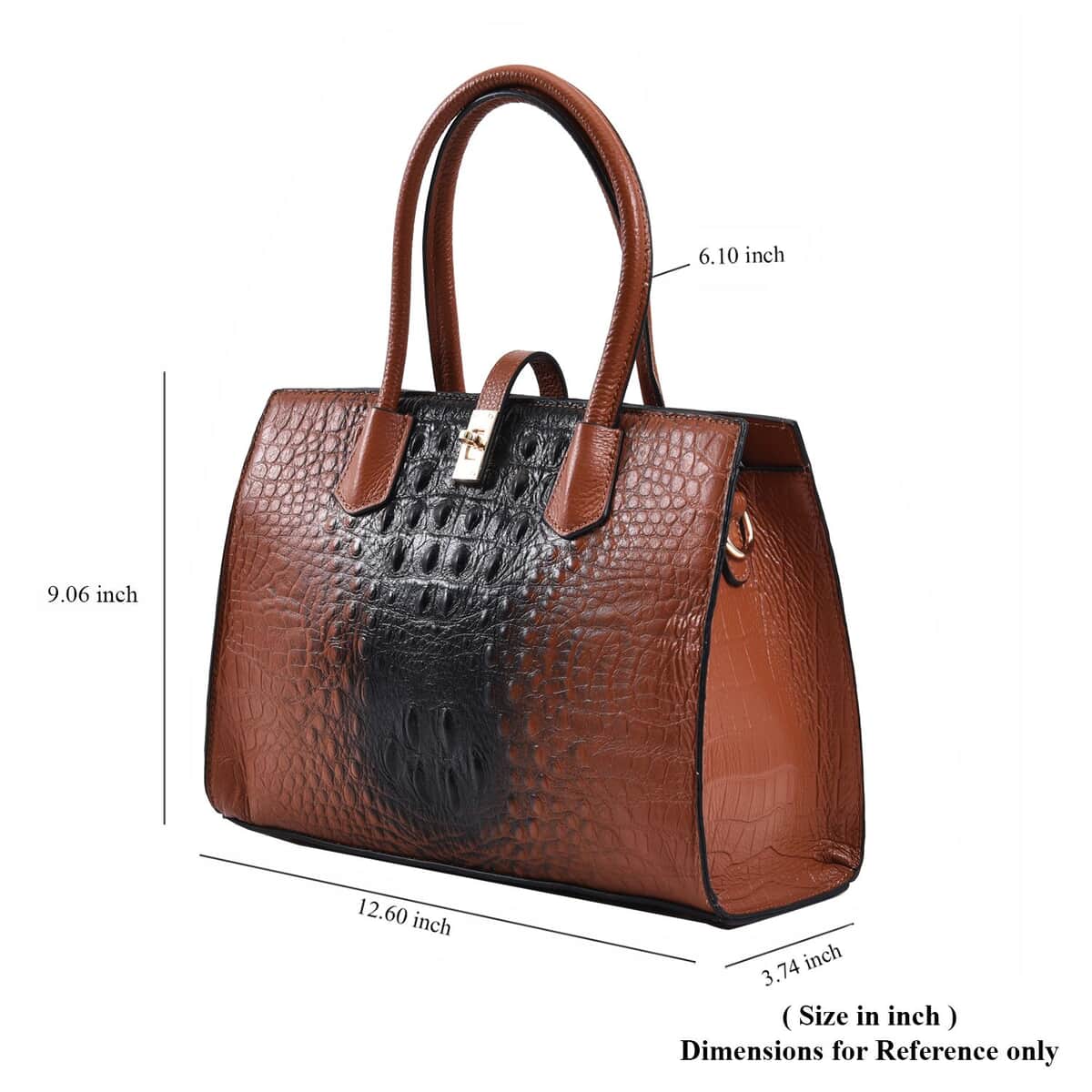 THE MONACO Brown with Black Genuine Leather Croc Embossed Convertible Tote Bag with Detachable Long Strap image number 6