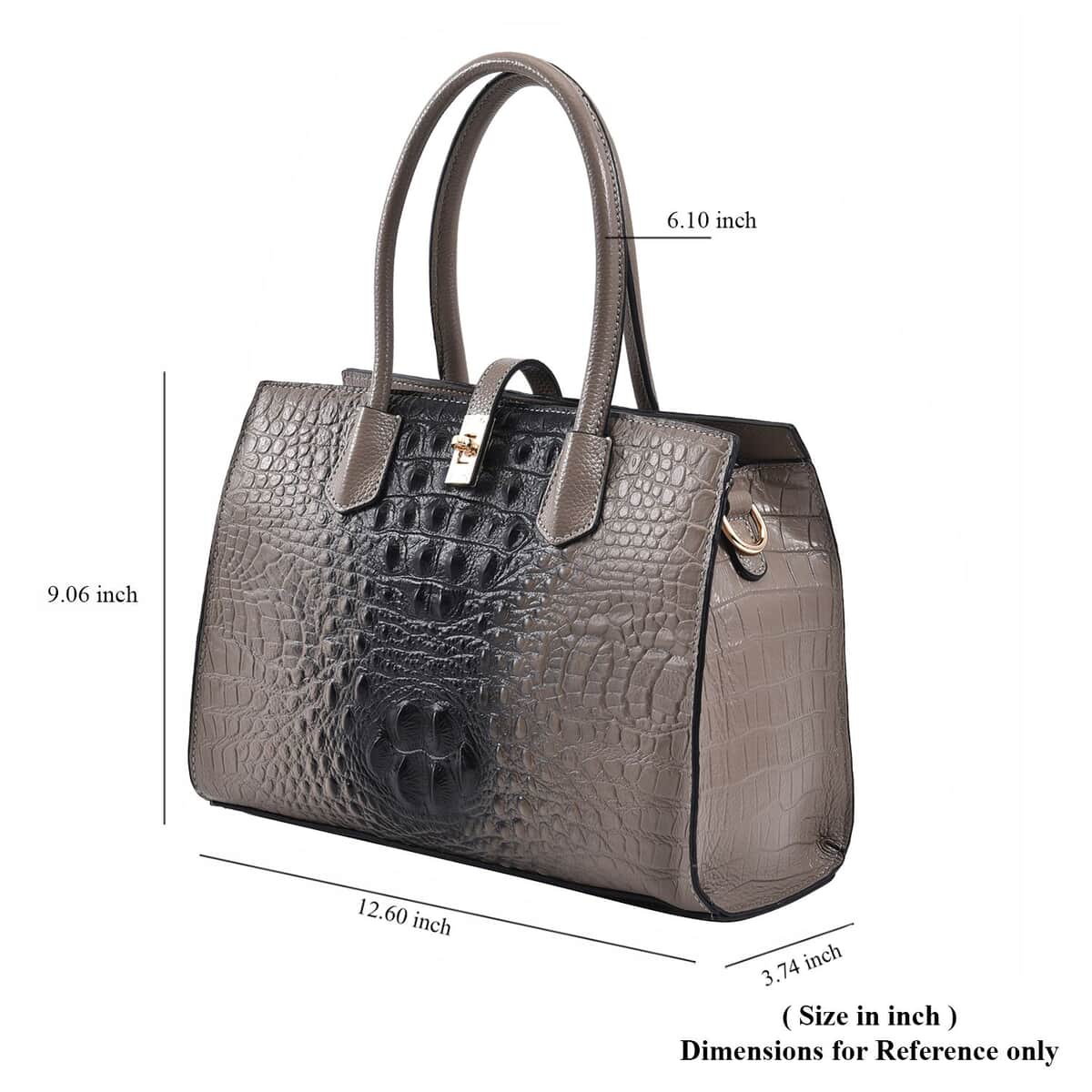 THE MONACO Gray with Black Genuine Leather Croc Embossed Convertible Tote Bag with Detachable Long Strap image number 6