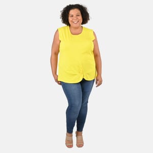 Tamsy Pale Yellow Petal Hem Scoop Neck Knit Tank - Large
