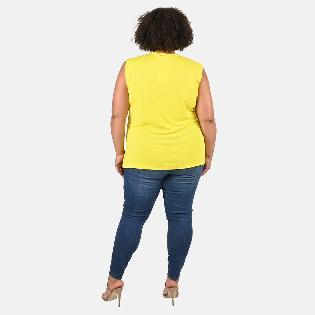 Tamsy Pale Yellow Petal Hem Scoop Neck Knit Tank - Large image number 1