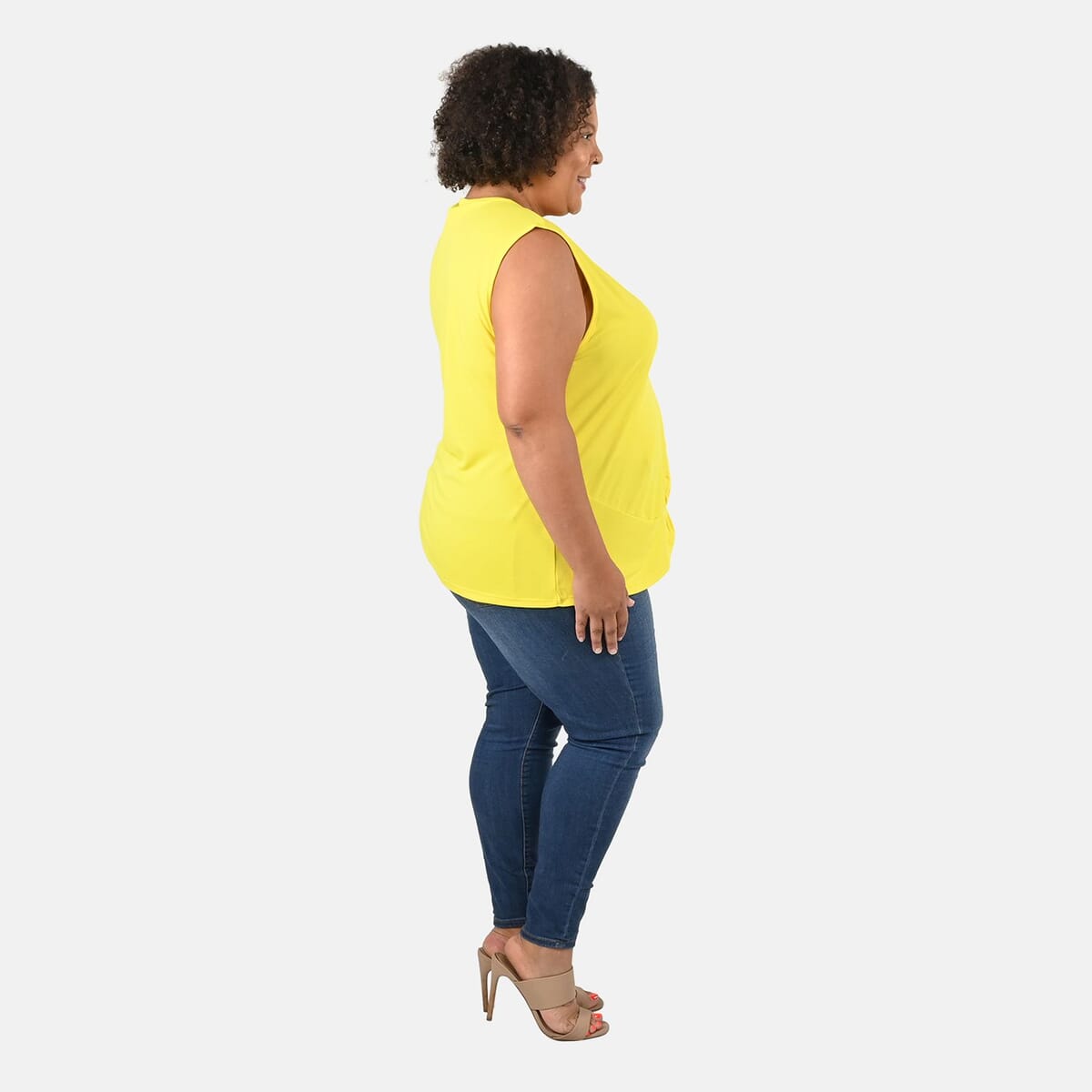 Tamsy Pale Yellow Petal Hem Scoop Neck Knit Tank - Large image number 2