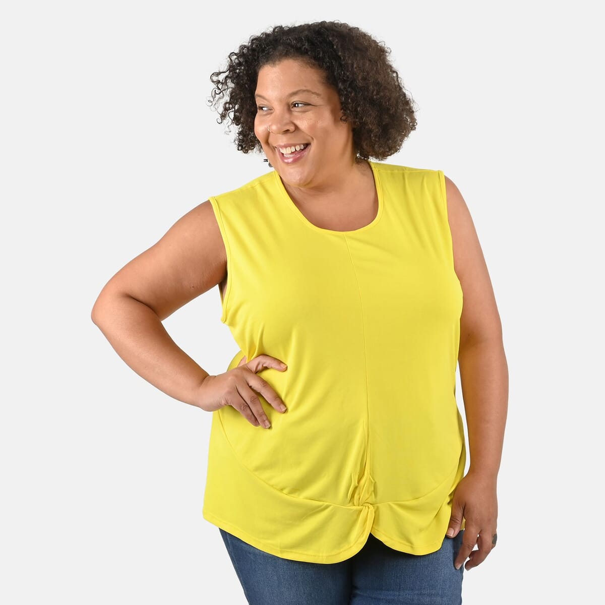 Tamsy Pale Yellow Petal Hem Scoop Neck Knit Tank - Large image number 3