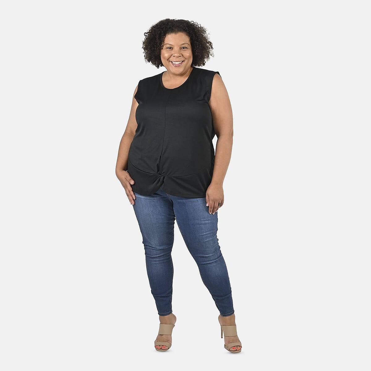 Tamsy Black Petal Hem Scoop Neck Knit Tank - 1X image number 0