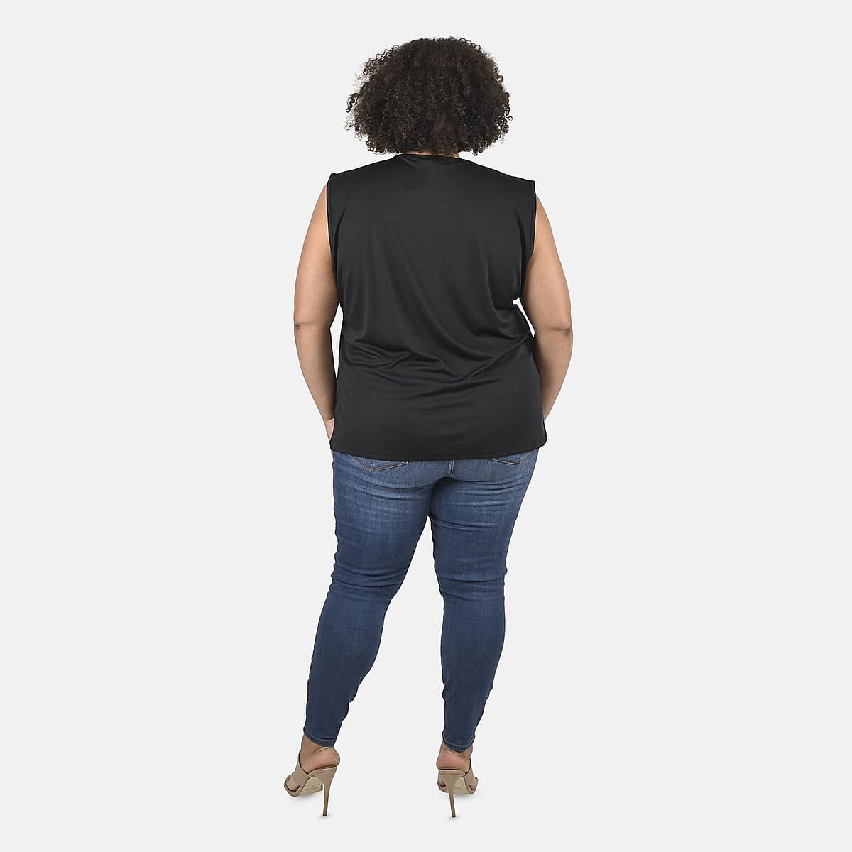 Tamsy Black Petal Hem Scoop Neck Knit Tank - 1X image number 1