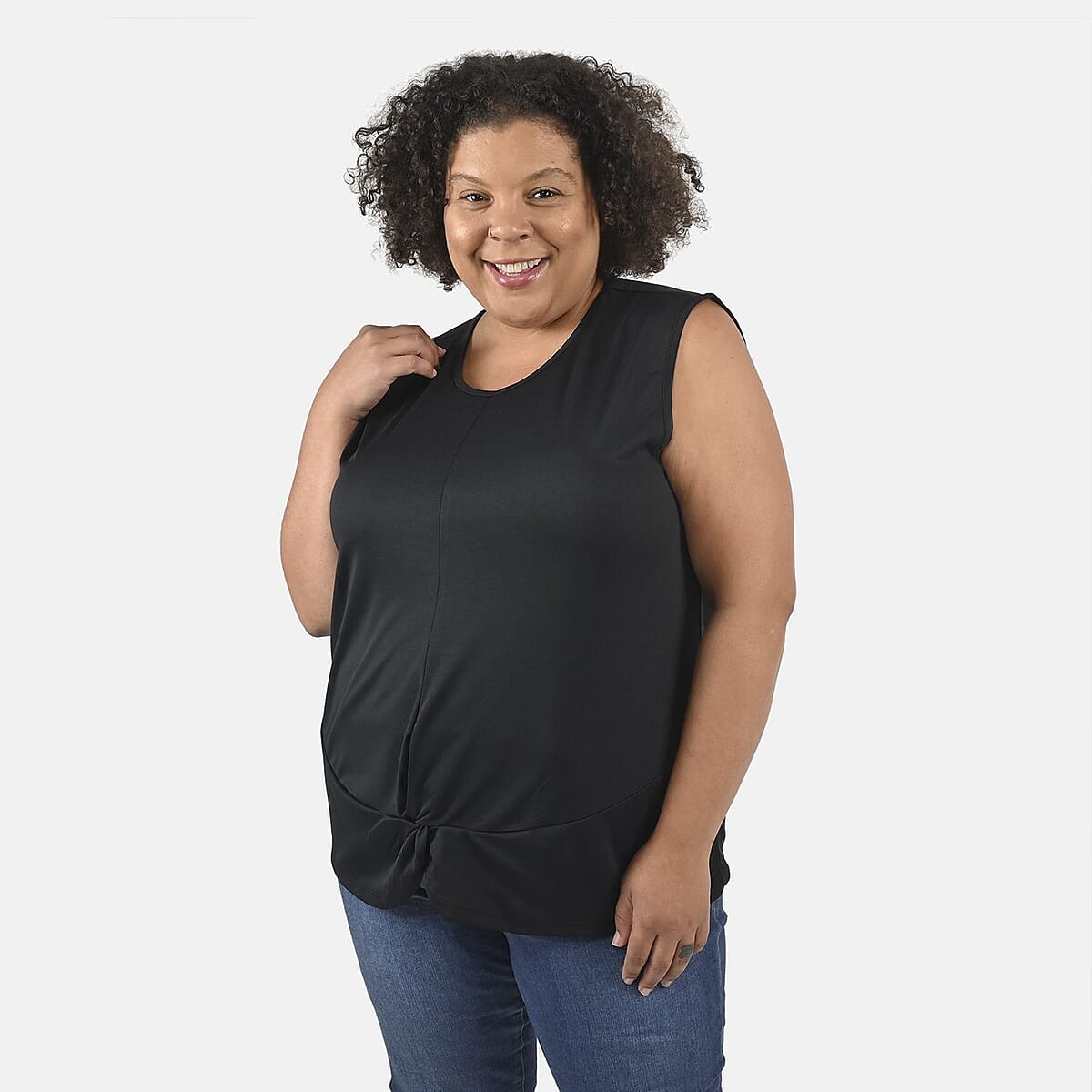 Tamsy Black Petal Hem Scoop Neck Knit Tank - 1X image number 3