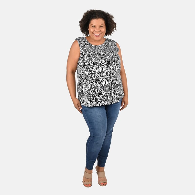 Tamsy Zebra Print Basic Scoop Neck Knit Tank - Small