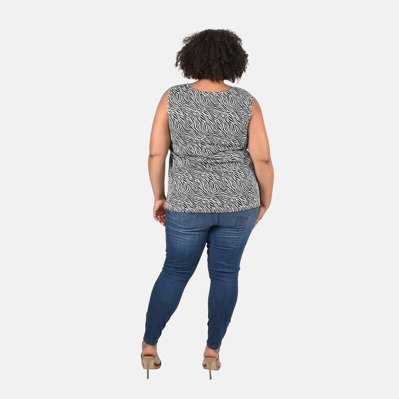 Tamsy Zebra Print Basic Scoop Neck Knit Tank - Small