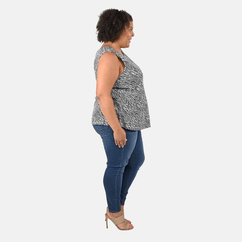 Tamsy Zebra Print Basic Scoop Neck Knit Tank - Small