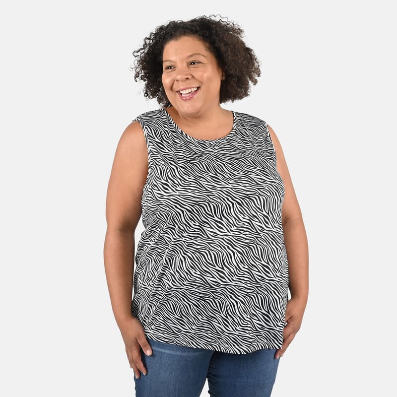 Tamsy Zebra Print Basic Scoop Neck Knit Tank - Small