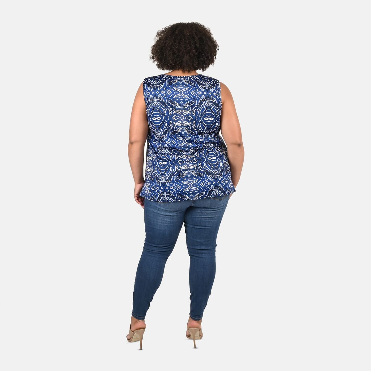 Tamsy Navy Wave Print Basic Scoop Neck Knit Tank - 2X image number 1