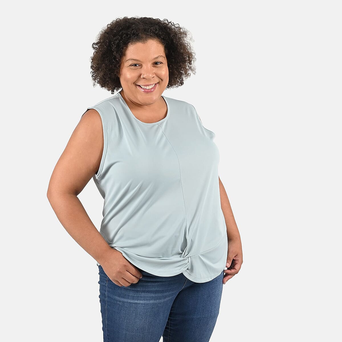 Tamsy Gray Petal Hem Scoop Neck Knit Tank - 2X image number 3