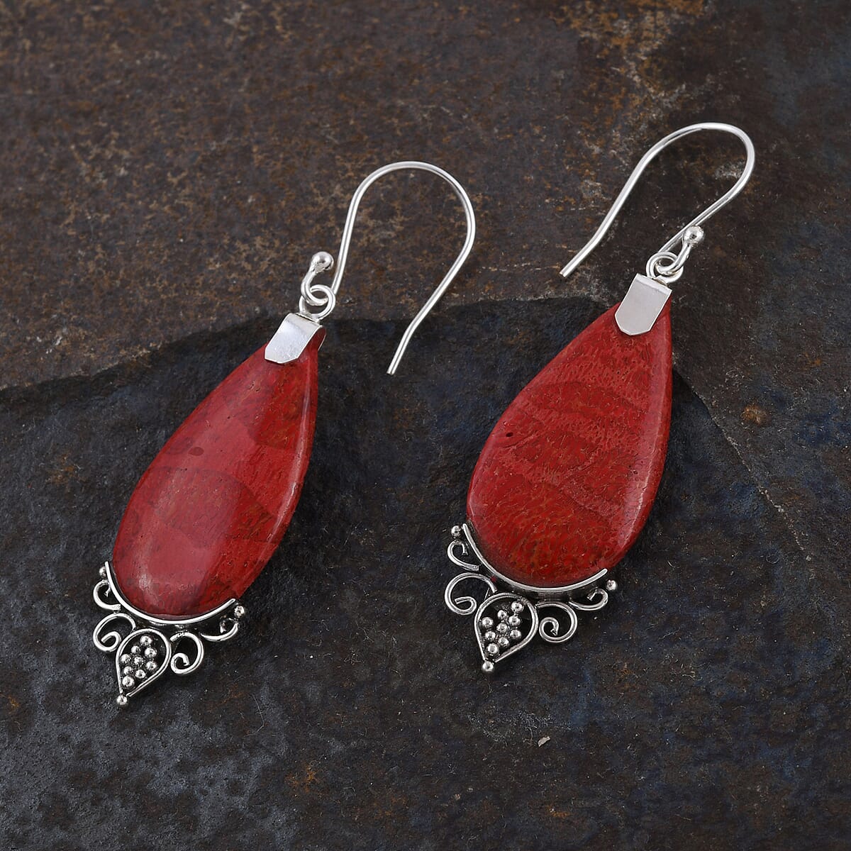 Sponge Coral Dangle Earrings in Sterling Silver image number 1