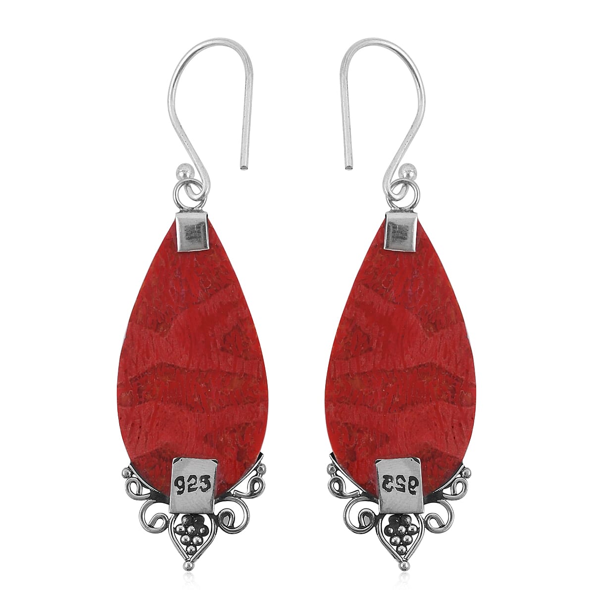 Sponge Coral Dangle Earrings in Sterling Silver image number 3