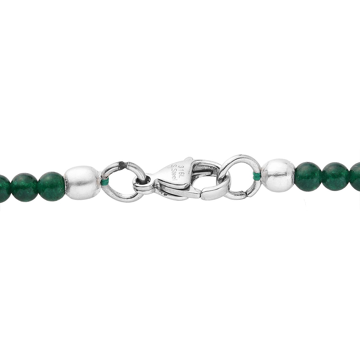 African Malachite Pendant with Green Quartzite Beaded Necklace 20 Inches in Stainless Steel 55.60 ctw