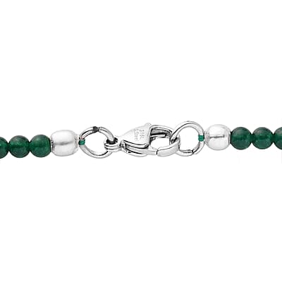 African Malachite Pendant with Green Quartzite Beaded Necklace 20 Inches in Stainless Steel 55.60 ctw