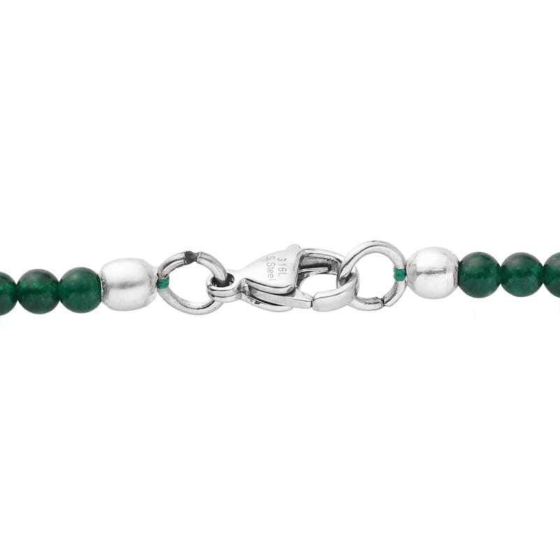 African Malachite Pendant with Green Quartzite Beaded Necklace 20 Inches in Stainless Steel 55.60 ctw