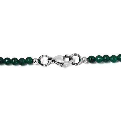 African Malachite Pendant with Green Quartzite Beaded Necklace 20 Inches in Stainless Steel 66.50 ctw
