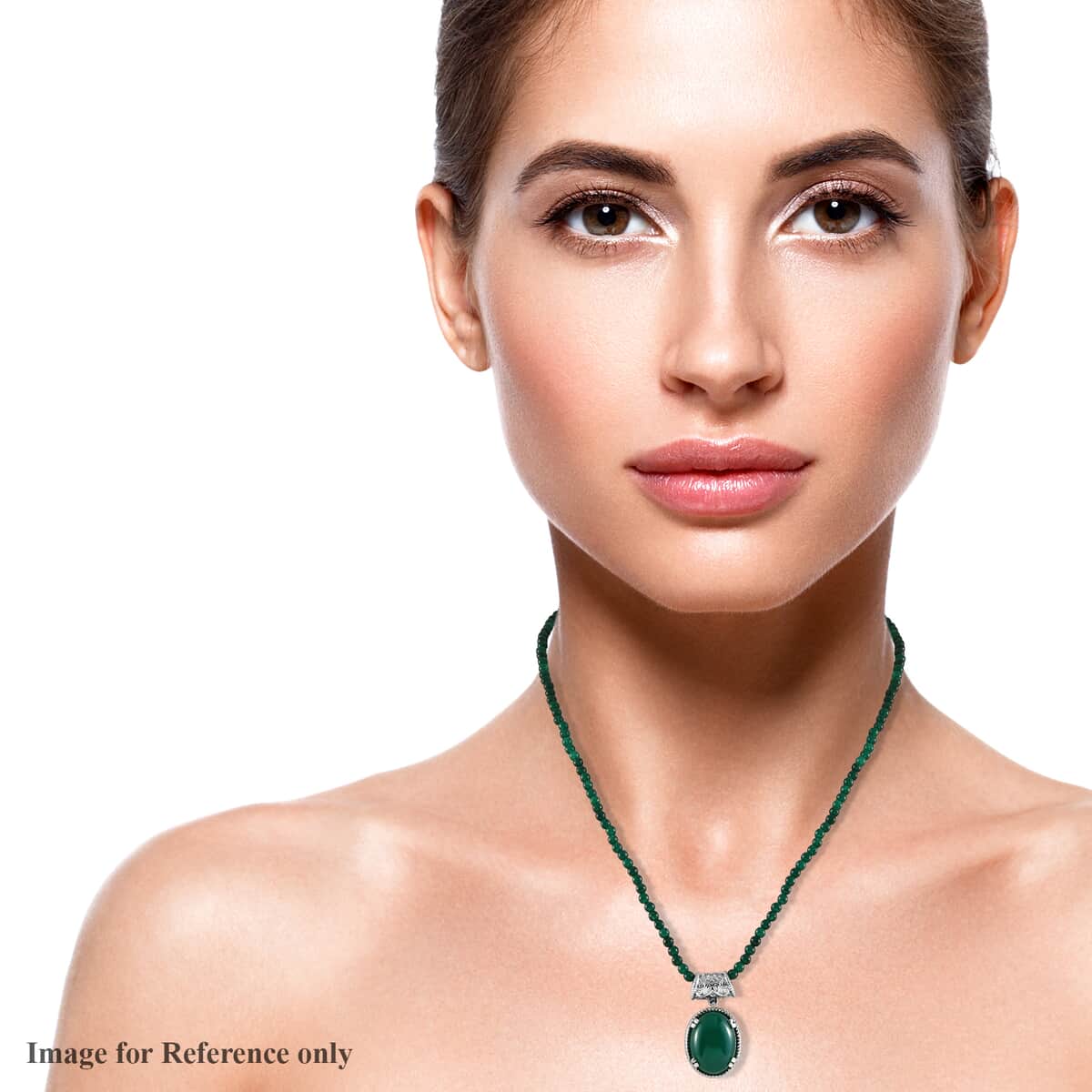 Green Onyx Pendant with Green Quartzite Beaded Necklace 20 Inches in Stainless Steel 61.40 ctw image number 2