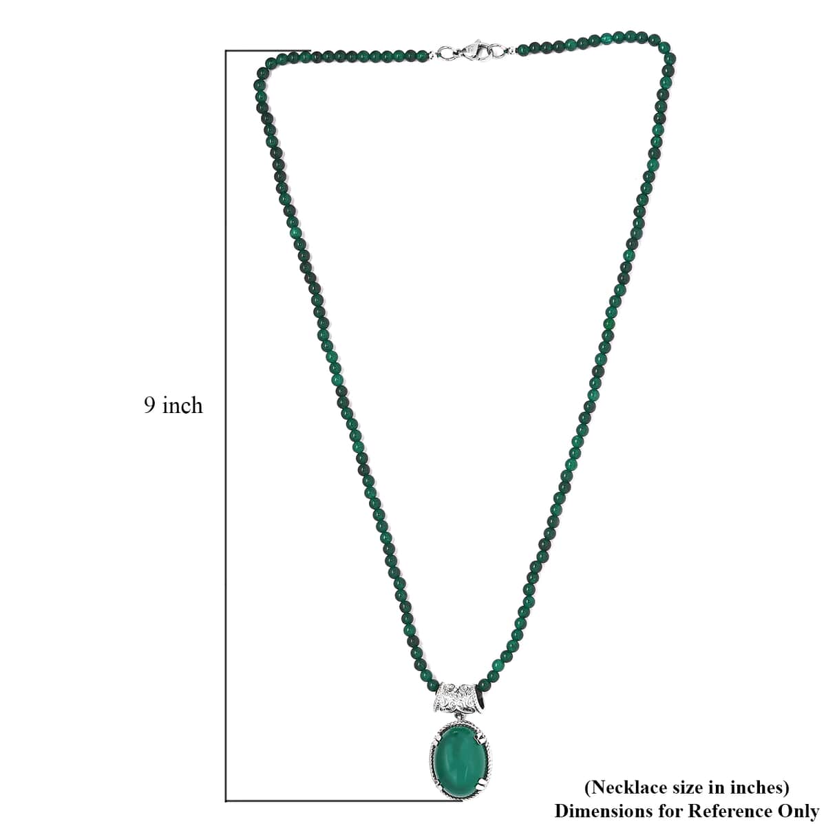 Green Onyx Pendant with Green Quartzite Beaded Necklace 20 Inches in Stainless Steel 61.40 ctw image number 5