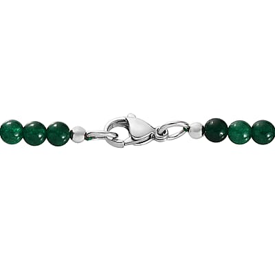 African Malachite Pendant with Green Quartzite Beaded Necklace 20 Inches in Stainless Steel 90.85 ctw