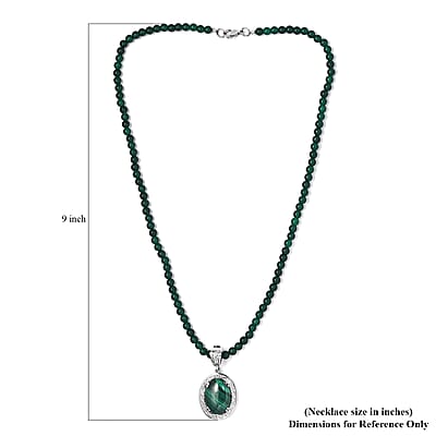 African Malachite Pendant with Green Quartzite Beaded Necklace 20 Inches in Stainless Steel 90.85 ctw