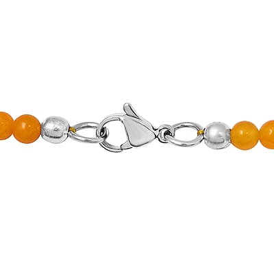 Tiger's Eye Pendant with Yellow Quartzite Beaded Necklace 20 Inches in Stainless Steel 79.85 ctw