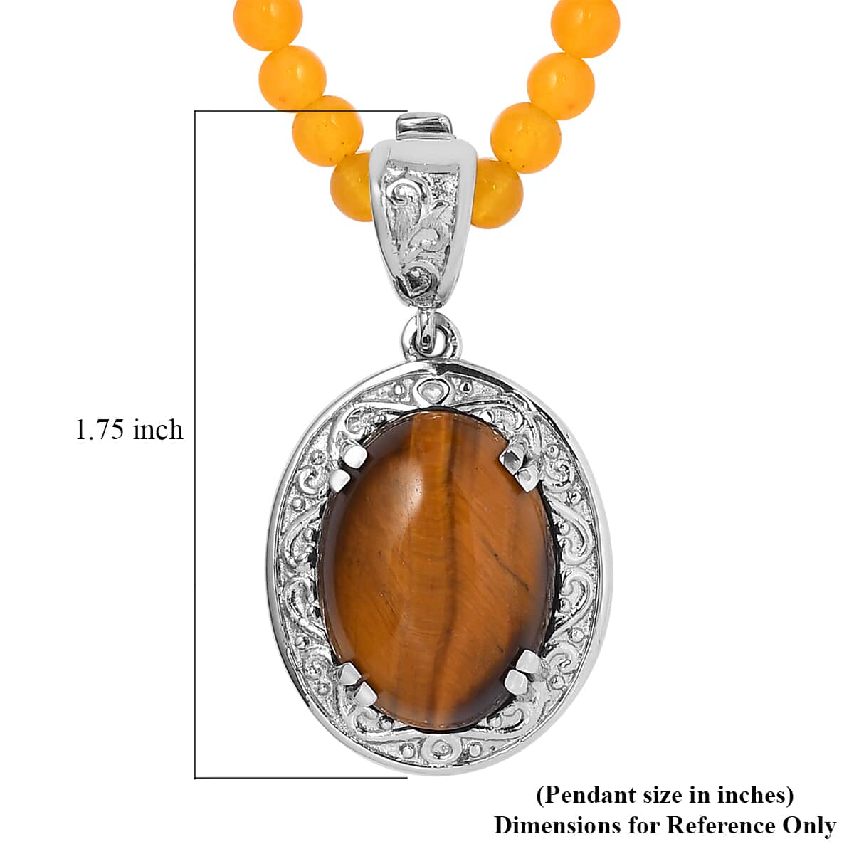 Tiger's Eye Pendant with Yellow Quartzite Beaded Necklace 20 Inches in Stainless Steel 79.85 ctw image number 5
