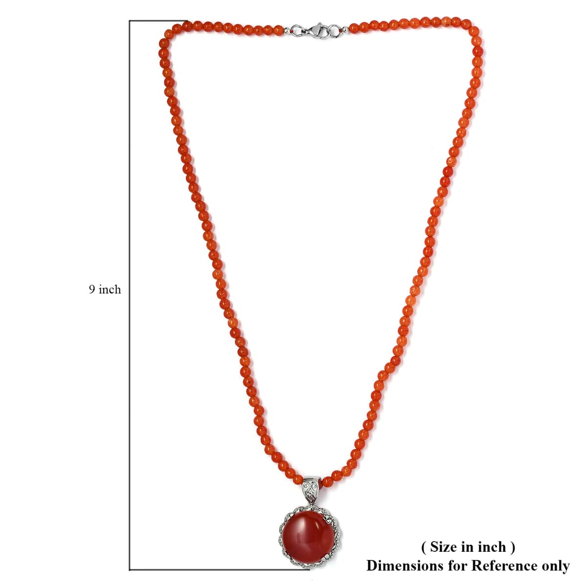 Red Onyx Pendant with Red Quartzite Beaded Necklace 20 Inches in Stainless Steel 83.35 ctw image number 5