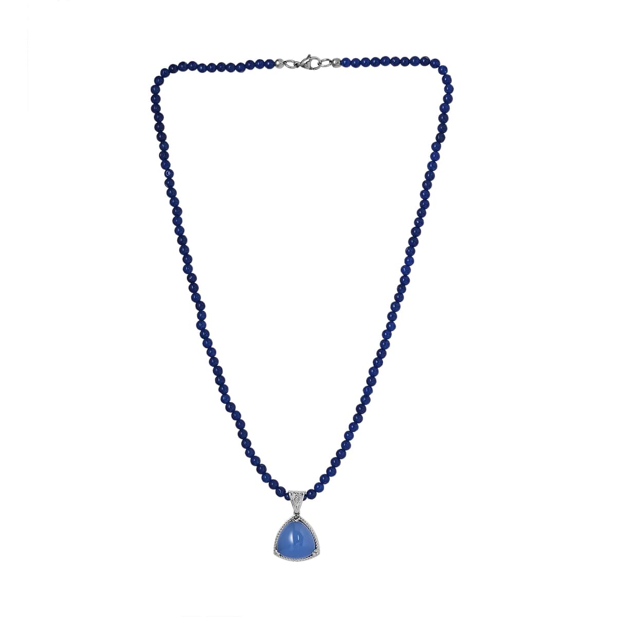 Blue Onyx Pendant with Blue Quartzite Beaded Necklace 20 Inches in Stainless Steel 73.00 ctw image number 3