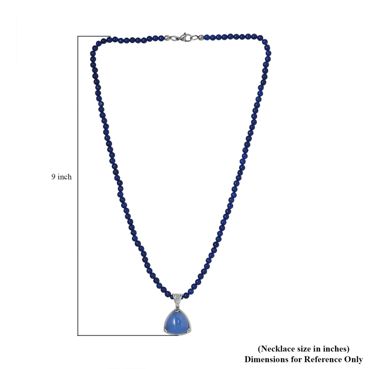 Blue Onyx Pendant with Blue Quartzite Beaded Necklace 20 Inches in Stainless Steel 73.00 ctw image number 5