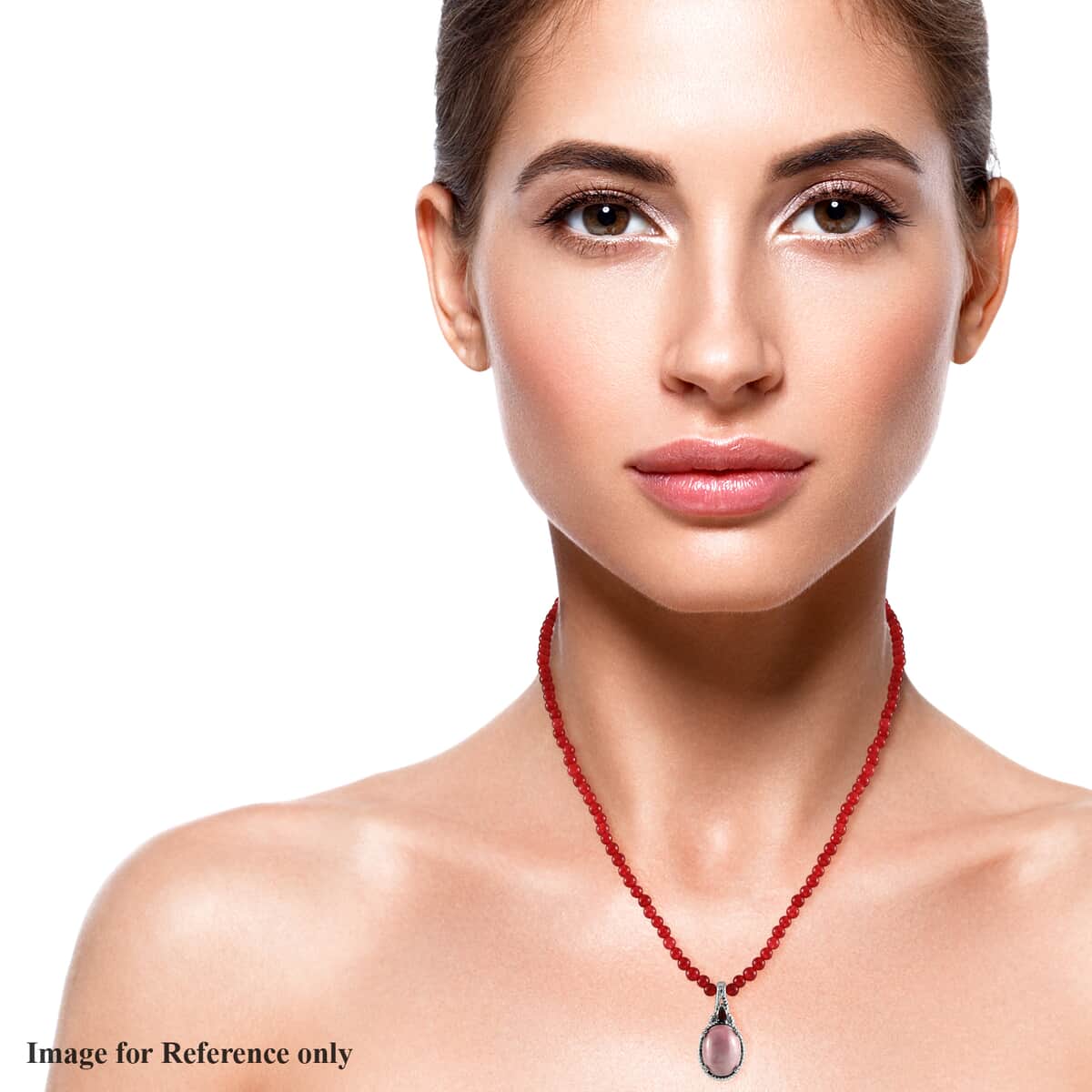 Rhodonite and Mozambique Garnet Pendant with Red Quartzite Beaded Necklace 20 Inches in Stainless Steel 71.25 ctw image number 2