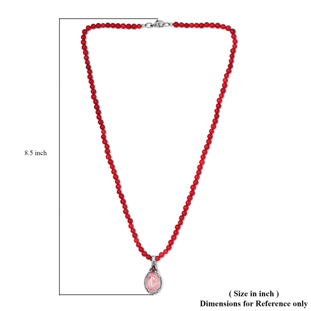 Rhodonite and Mozambique Garnet Pendant with Red Quartzite Beaded Necklace 20 Inches in Stainless Steel 71.25 ctw image number 5