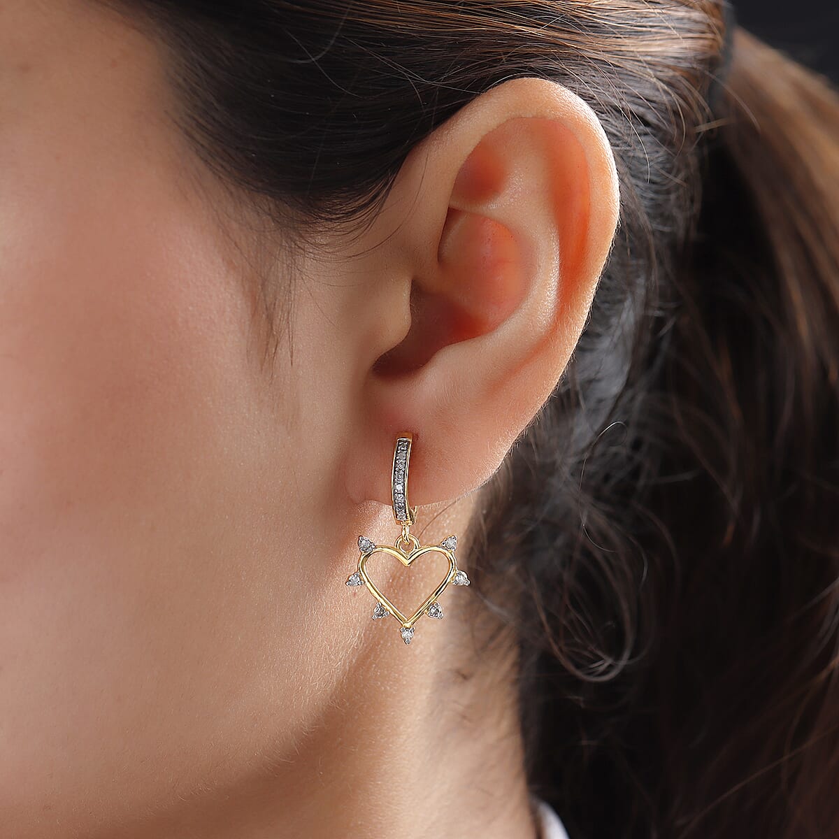 Diamond Spiked Heart Statement Earrings in Vermeil Yellow Gold Over Sterling Silver 0.35 ctw image number 2