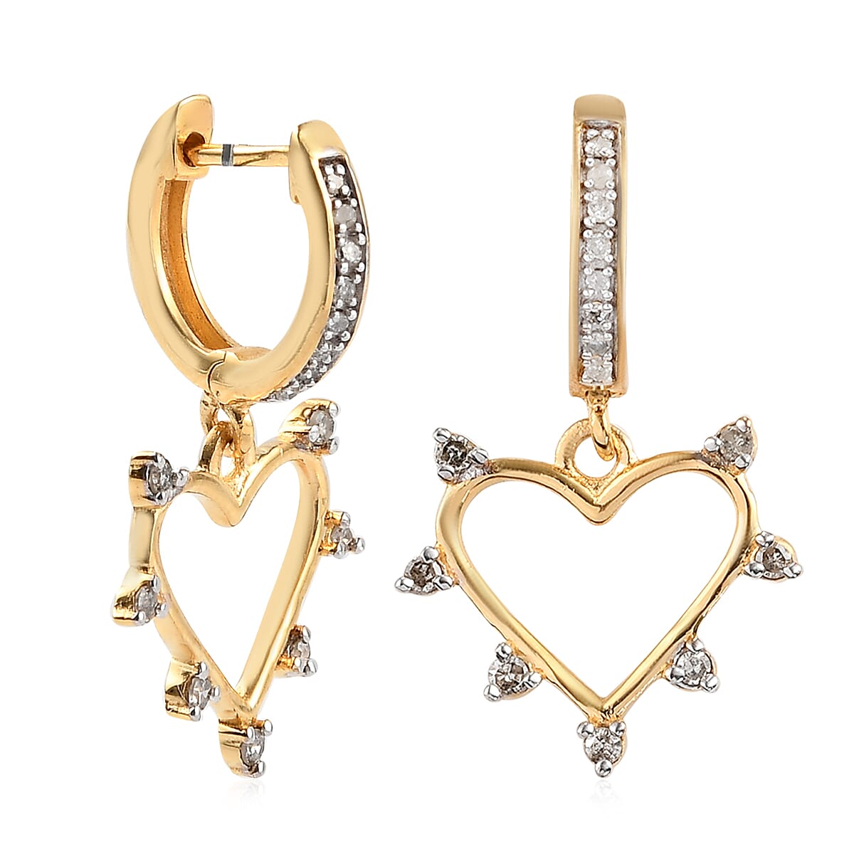 Diamond Spiked Heart Statement Earrings in Vermeil Yellow Gold Over Sterling Silver 0.35 ctw