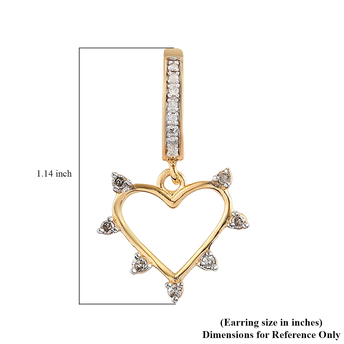 Diamond Spiked Heart Statement Earrings in Vermeil Yellow Gold Over Sterling Silver 0.35 ctw