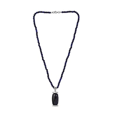 Karis Blue Aventurine Pendant with Blue Quartzite Beaded Necklace 20 Inches in Platinum Bond 87.75 ctw