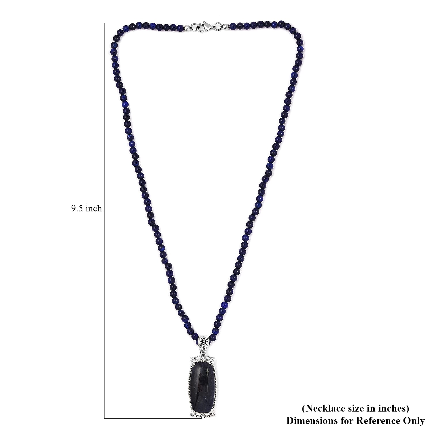 Karis Blue Aventurine Pendant with Blue Quartzite Beaded Necklace 20 Inches in Platinum Bond 87.75 ctw