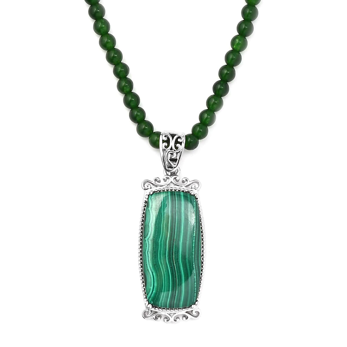 Karis African Malachite Pendant with Green Quartzite Beaded Necklace 20 Inches in Platinum Bond 108.60 ctw image number 0