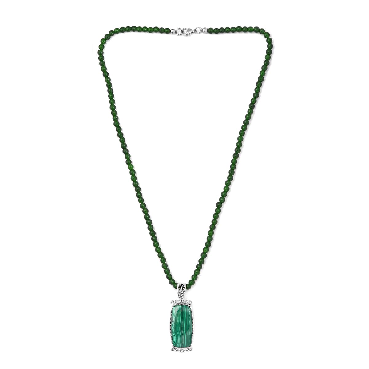 Karis African Malachite Pendant with Green Quartzite Beaded Necklace 20 Inches in Platinum Bond 108.60 ctw image number 3