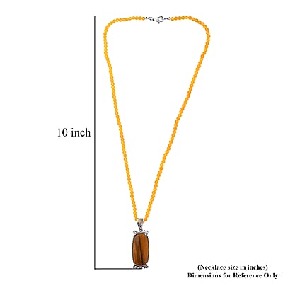 Karis Tiger's Eye Pendant with Yellow Quartzite Beaded Necklace 20 Inches in Platinum Bond 55.25 ctw