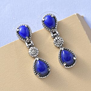 Lapis Lazuli Dangling Earrings in Stainless Steel 5.25 ctw